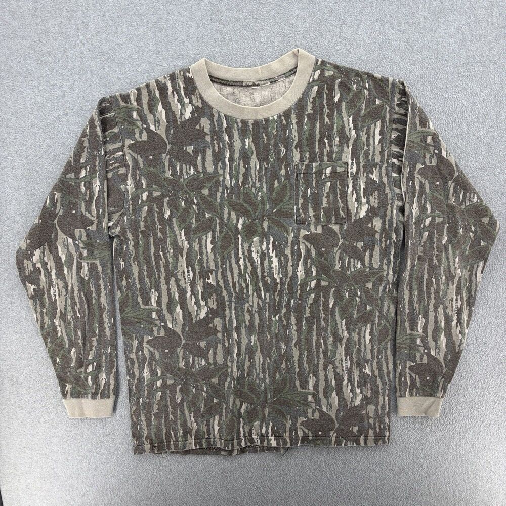 Vintage Realtree Trebark Camo Pocket Long Sleeve Hunting Shirt USA Made L